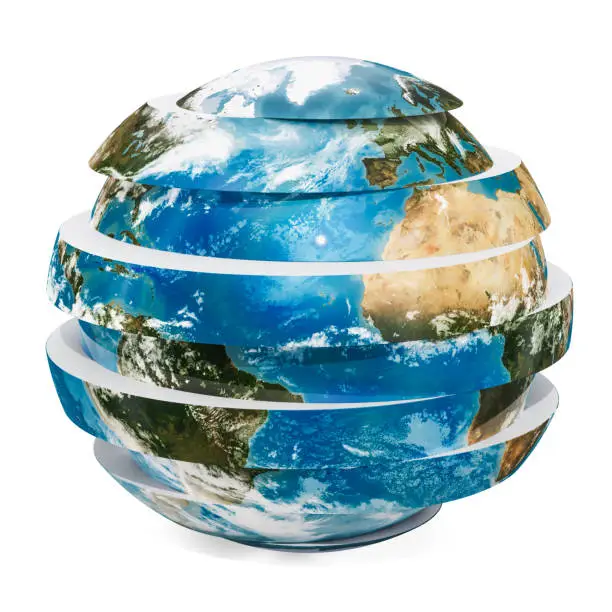 Photo of Sliced Earth Globe, 3D rendering isolated on white background