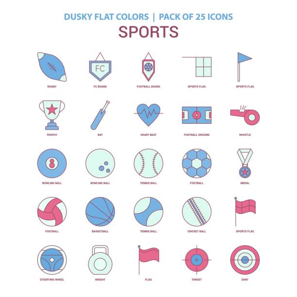 ilustrações, clipart, desenhos animados e ícones de ícone de esportes cor dusky plana - vintage 25 icon pack - tennis ball american football football