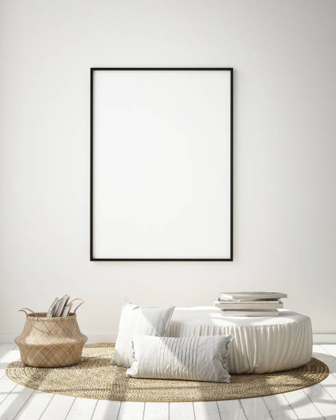 istock mock up poster frame in modern interior background,  living room, Scandinavian style, 3D render 1056485420