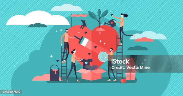 Volunteering Vector Illustration Team Help Charity And Sharing Hope Stock Illustration - Download Image Now