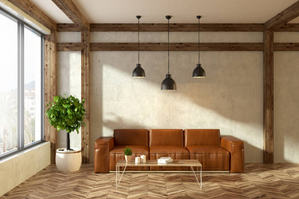 istock Leather sofa in beige living room 1056487630