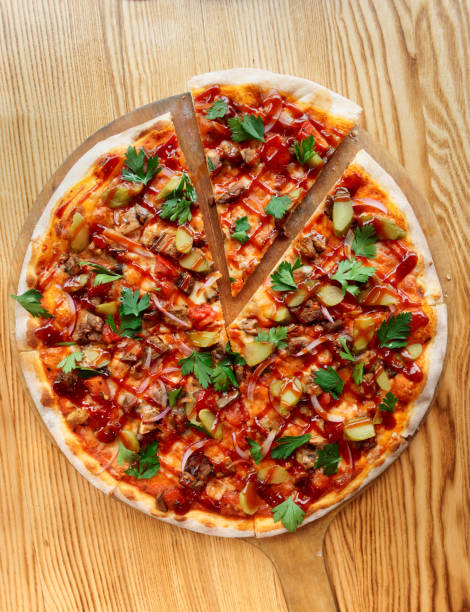 istock Pizza with meat and barbecue sauce 1056487986