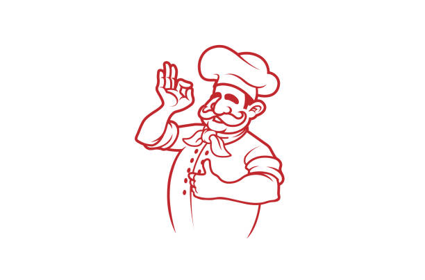 illustrazioni stock, clip art, cartoni animati e icone di tendenza di logo dello chef rosso felice - chef