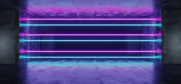 istock Modern Futuristic Underground Reflective Concrete Garage Empty Room With Purple And Blue Neon Glowing Lights Background 3D Rendering 1056494164