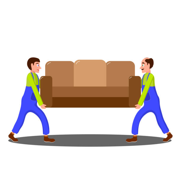ilustrações de stock, clip art, desenhos animados e ícones de collective work when loading furniture. - warehouse working job occupation