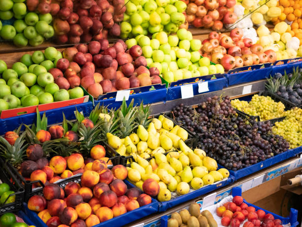 istock organic fruit counters at green food store market 1056502138