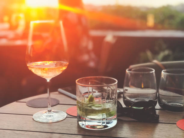 istock Wine and cocktails on a table at a bar. 1056508090