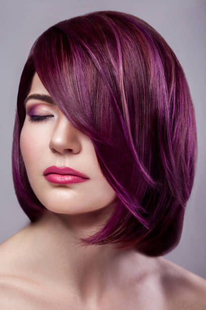 Portrait Of Beautiful Fashion Model Woman With Short Purple Colored  Hairstyle And Makeup With Calm Closed Eyes Stock Photo - Download Image Now  - iStock