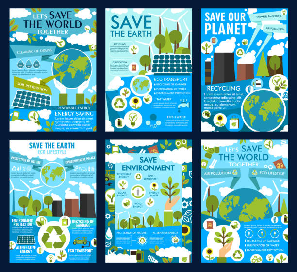 bildbanksillustrationer, clip art samt tecknat material och ikoner med rädda jorden och gröna eco planet vektor affischer - carbon emissions