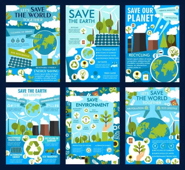 Vector illustration of Save Earth and green eco planet vector posters