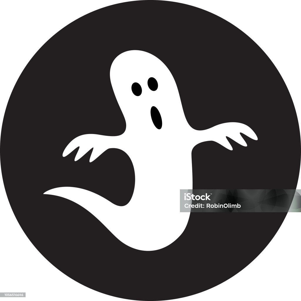 Circle Ghost Icon Vector illustration of a cute spooky ghost on a round black background. Autumn stock vector
