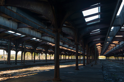 Constructed in 1889 and abandoned in 1967 this railroad terminal in Jersey City now lies within Liberty State Park, NJ, USA.