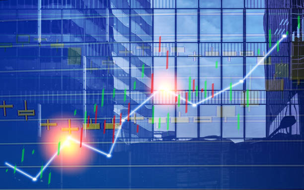 istock Composing with business building and stock chart (blue bull chart on background ) 1056532018