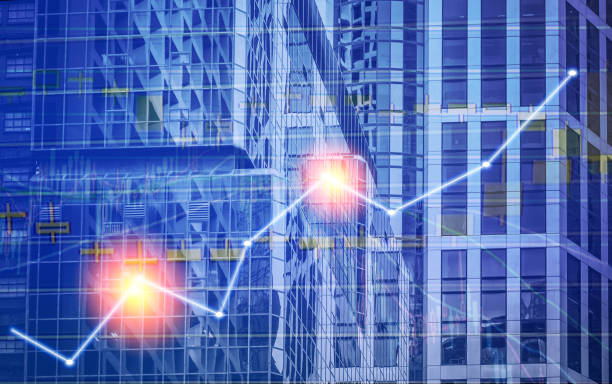 istock Composing with business building and stock chart (blue bull chart on background ) 1056532022