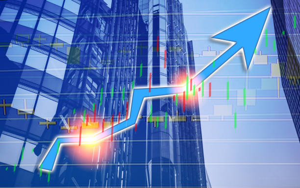 istock Composing with business building and stock chart (blue bull chart on background ) 1056532060