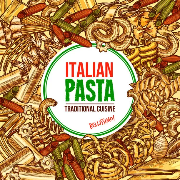 Vector illustration of Italian pasta farfalle,spaghetti and fettuccine