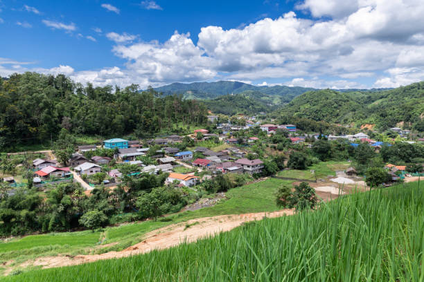 istock Landscape with white clouds, blue sky on mountain valley. 1056585558
