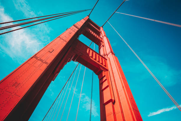 golden gate bridge, san francisco, usa - orange golden gate bridge tower suspension bridge stock-fotos und bilder