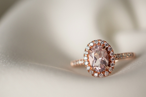 Jewelry wedding pink diamond ring close up