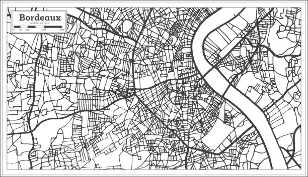 Vector illustration of Bordeaux France City Map in Retro Style. Outline Map.