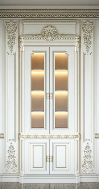 istock Showcase in a classic style with gilding and lighting. 3d rendering. 1056591468