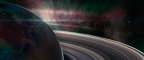 istock Saturn planet with rings in outer space, with galaxy background,  Elements of this image furnished by NASA. 1056591916