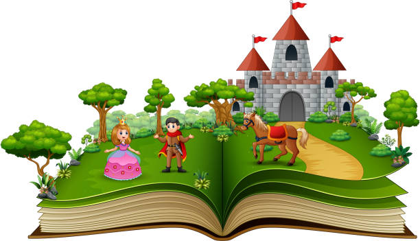 книга историй с мультяшных принцесс и князей перед замком - 6728 stock illustrations