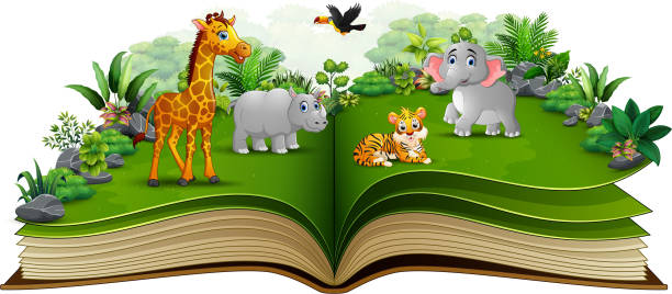 istock Open book with animal cartoon playing in the park 1056594494
