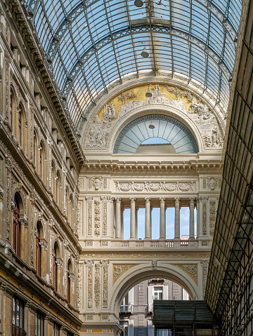 Italy, Naples, 02,01,2018 Detail of public shopping, art gallery Galleria Umberto in Naples, Italy.