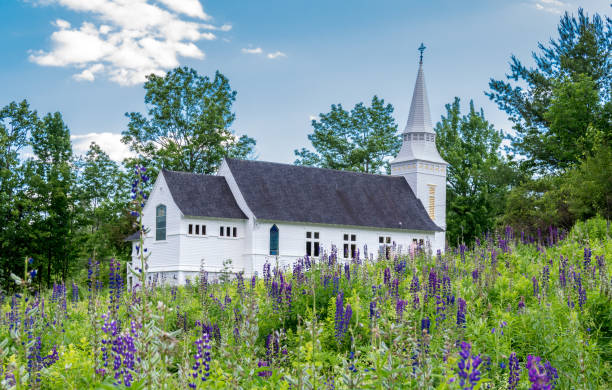 istock Sugar hill Church with lupines 1056604664