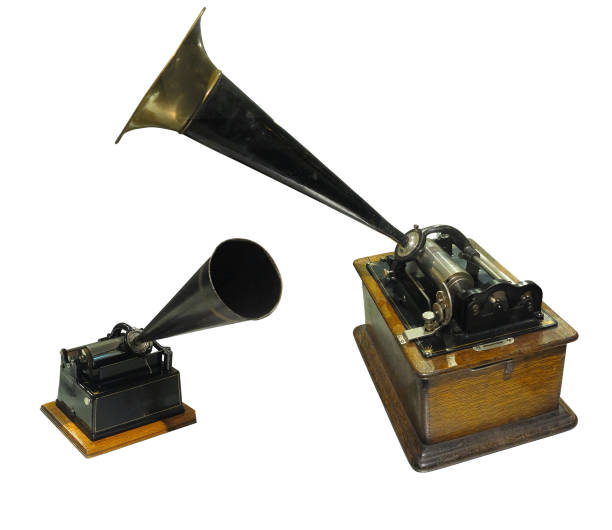 istock Edison phonograph sound recorder and player gramophone isolated on white background 1056607228