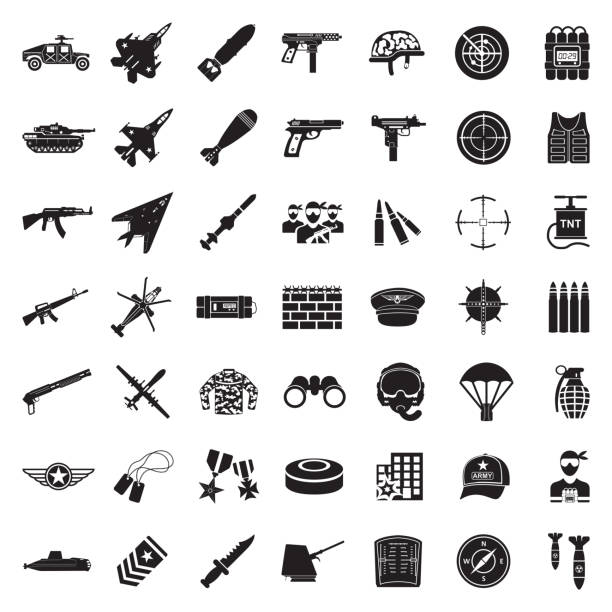 иконы войны. черный плоский дизайн. векторная иллюстрация. - computer icon symbol knife terrorism stock illustrations