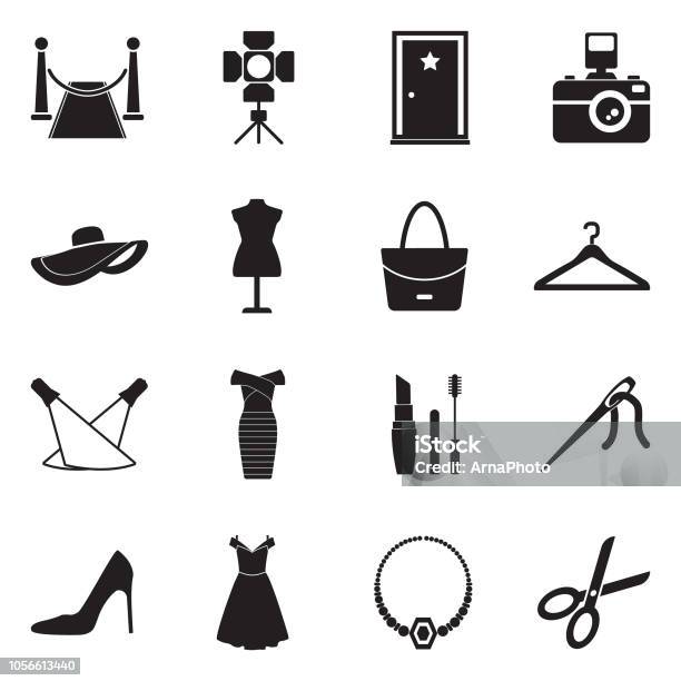 Fashion Show Icons Black Flat Design Vector Illustration Stock Illustration - Download Image Now