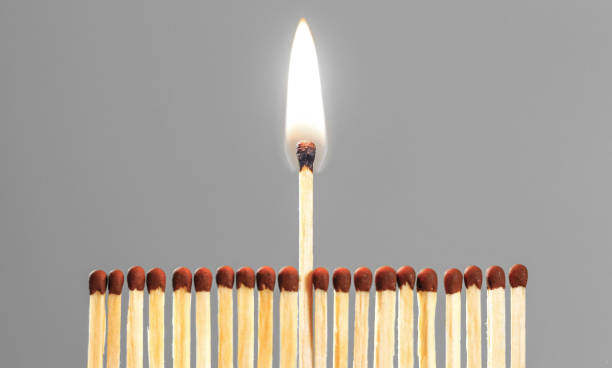 istock Burning match among others on isolated background. Difference and uniqueness concept 1056618654