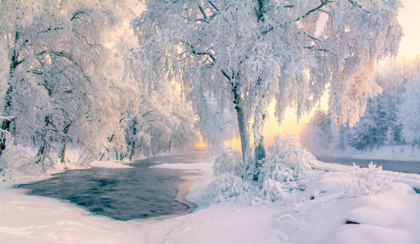 istock Snowy river view from Kuhmo, Finland. 1056624046