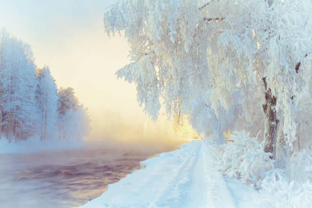 istock Snowy river view from Kuhmo, Finland. 1056624078