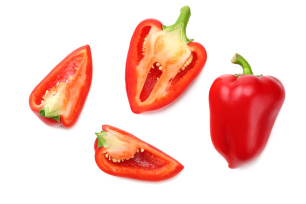 istock sliced sweet bell pepper isolated on white background. top view 1056625702