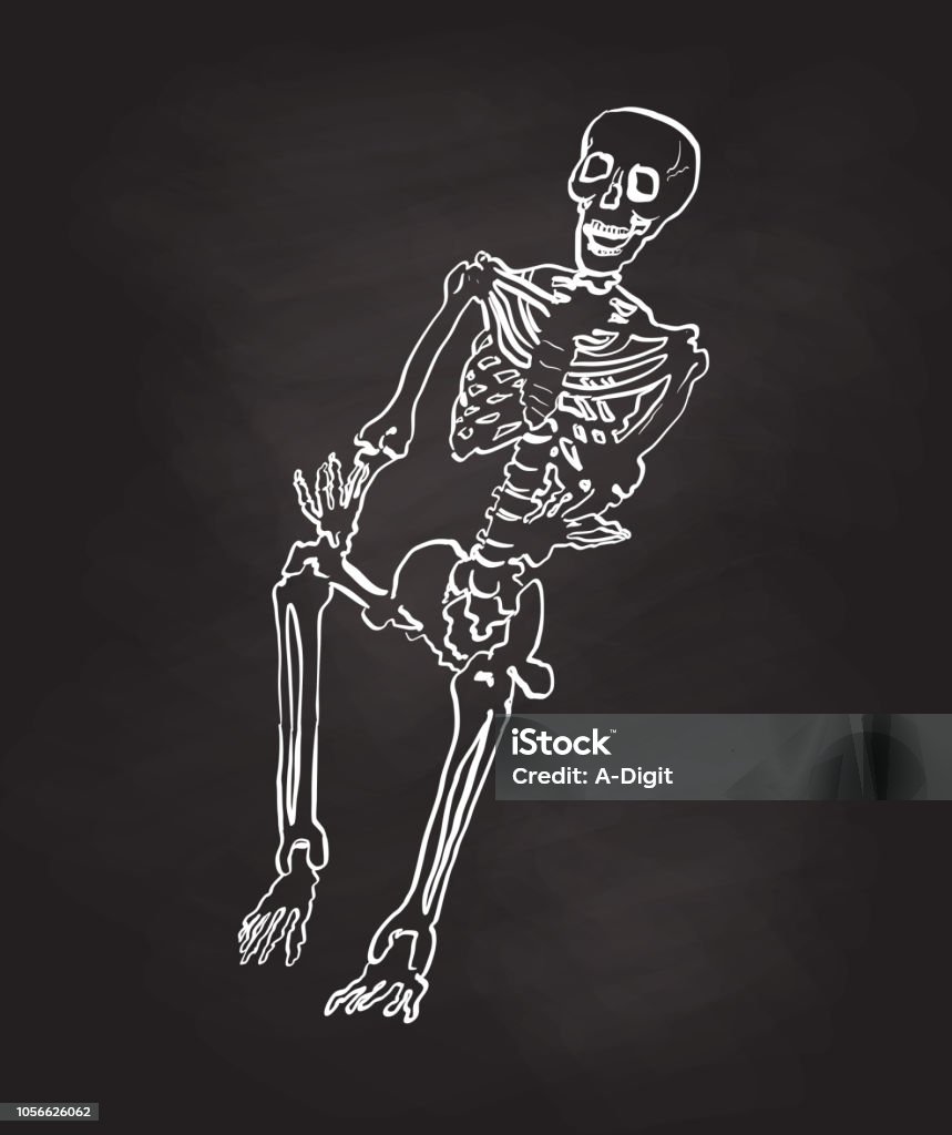 LastBreathHospital Sitting chalkboard skeleton of a human body Chalkboard - Visual Aid stock vector