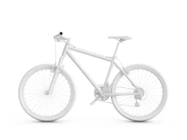 Photo of 3D Rendering white bicycle isolated on white background