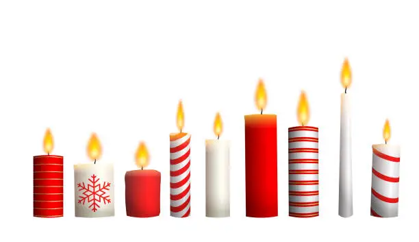 Vector illustration of Christmas candles isolated on white background, illustration