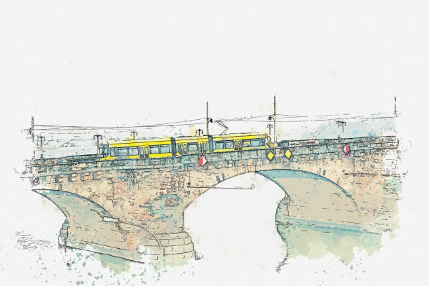 istock illustration of a traditional tram in Dresden. 1056632128