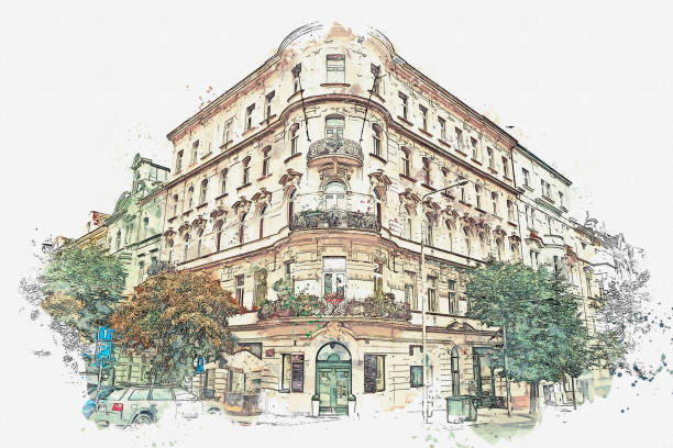 istock illustration. Traditional ancient architecture in Prague. 1056632230