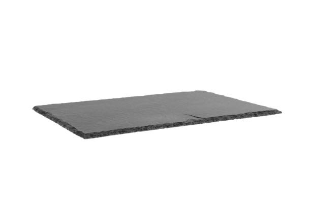 istock Empty black slate plate isolated on white background. slate board isolated 1056632310