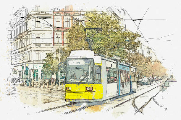 illustration of a traditional tram in Berlin.