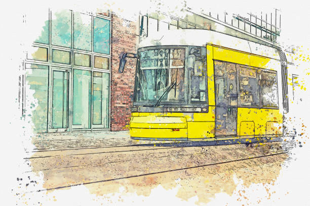 illustration of a traditional tram in Berlin.