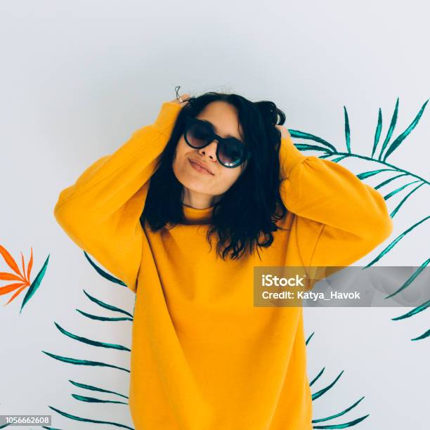 Beautiful And Fashionable Woman Stock Photo - Download Image Now - Sweatshirt, Oversized Object, Sweater