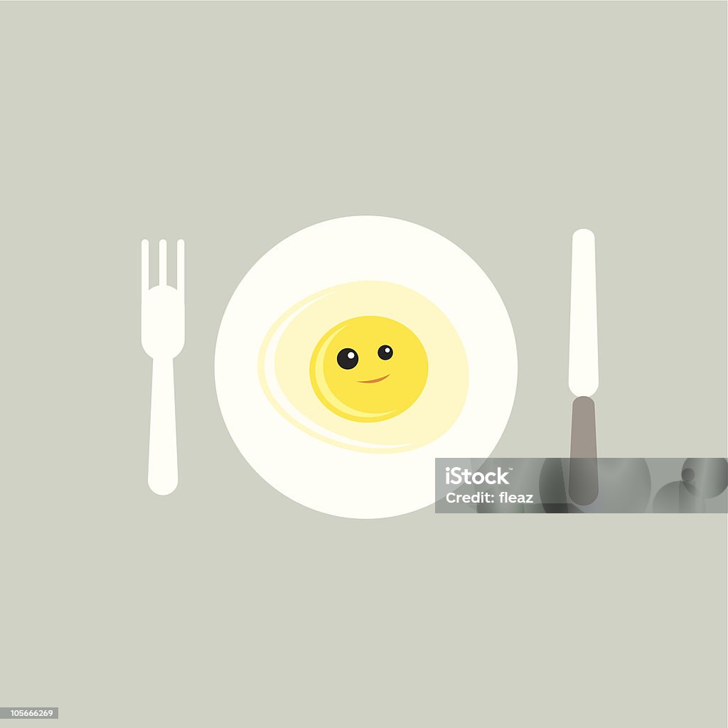 Breakfast time a plate of happy fried egg prepared with fork and cutlery, it`s time for breakfast! Breakfast stock vector