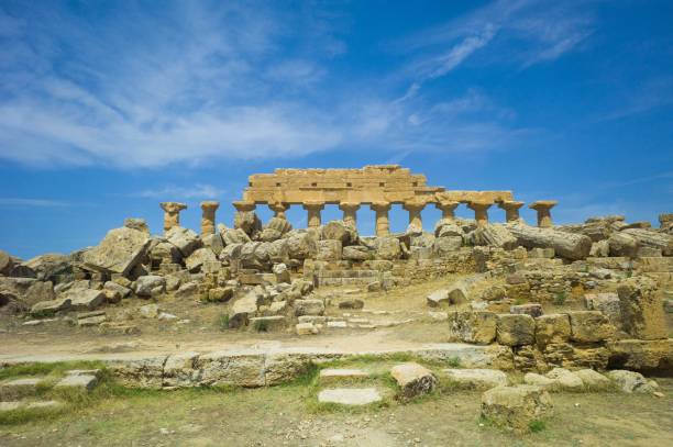 Greek ruins and Acropolis- Eraclea Minoa, Sicily, Italy stock photo