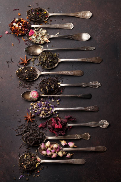 istock Various tea in spoons. Black, green and red tea 1056669514