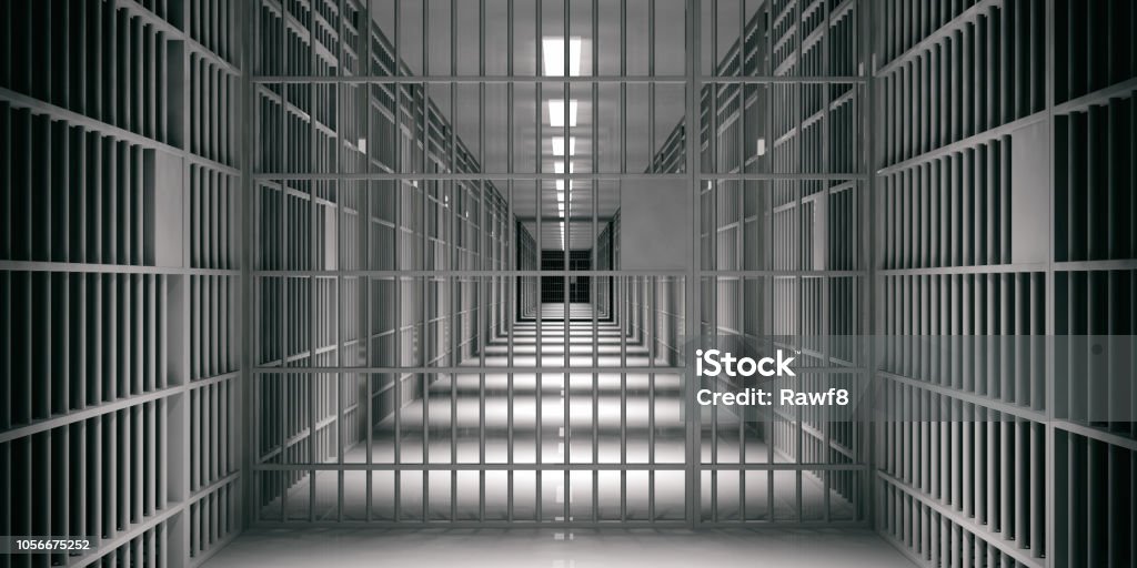 Prison interior. Jail cells, dark background. 3d illustration - Royalty-free Prisão Foto de stock